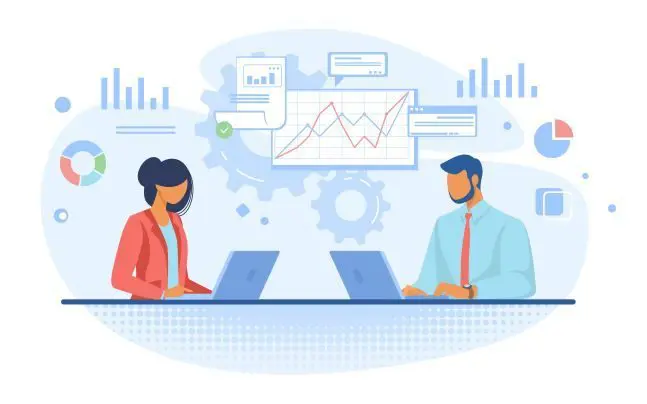 Two employees analyzing types of cybersecurity
