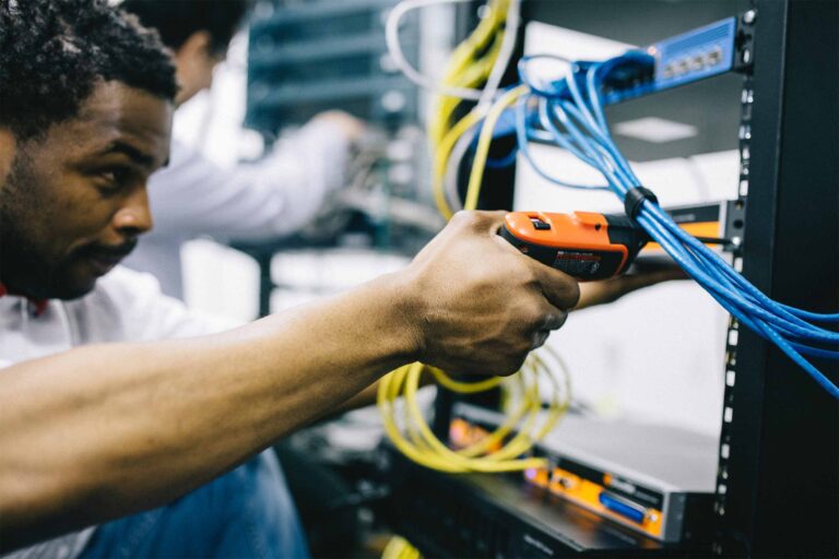 a network administrator working on setting up the network system