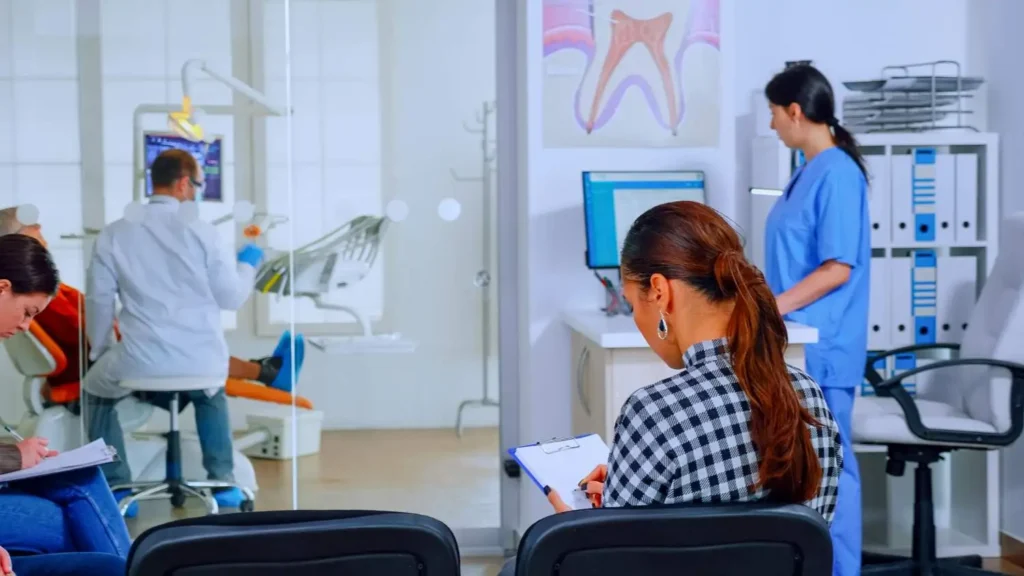 dental office administrator working in a clinic