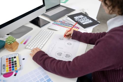 Graphic Designer working on a Graphic Design