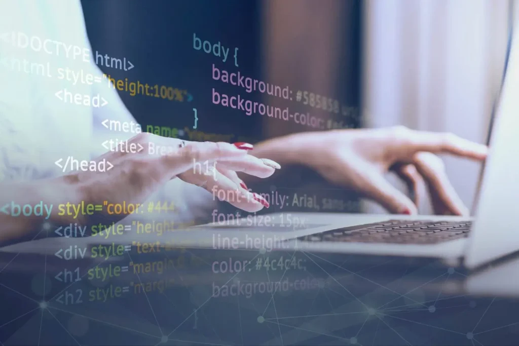 a woman working on a web design and development diploma