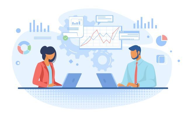Two employees analyzing types of cybersecurity