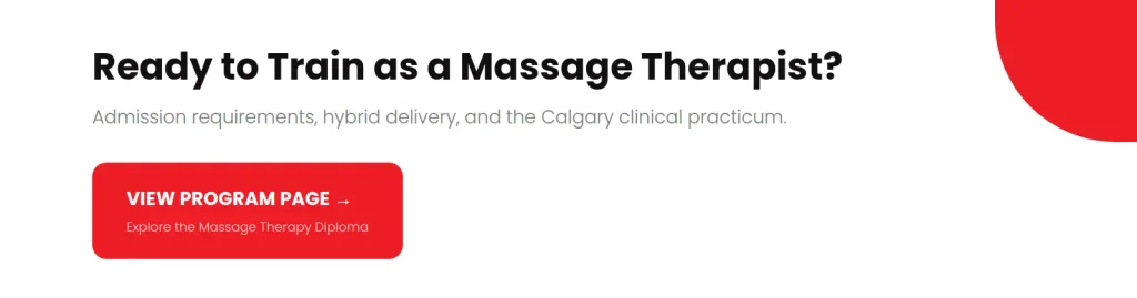 Call-to-action banner linking to ABM College's Massage Therapy Diploma program page in Calgary
